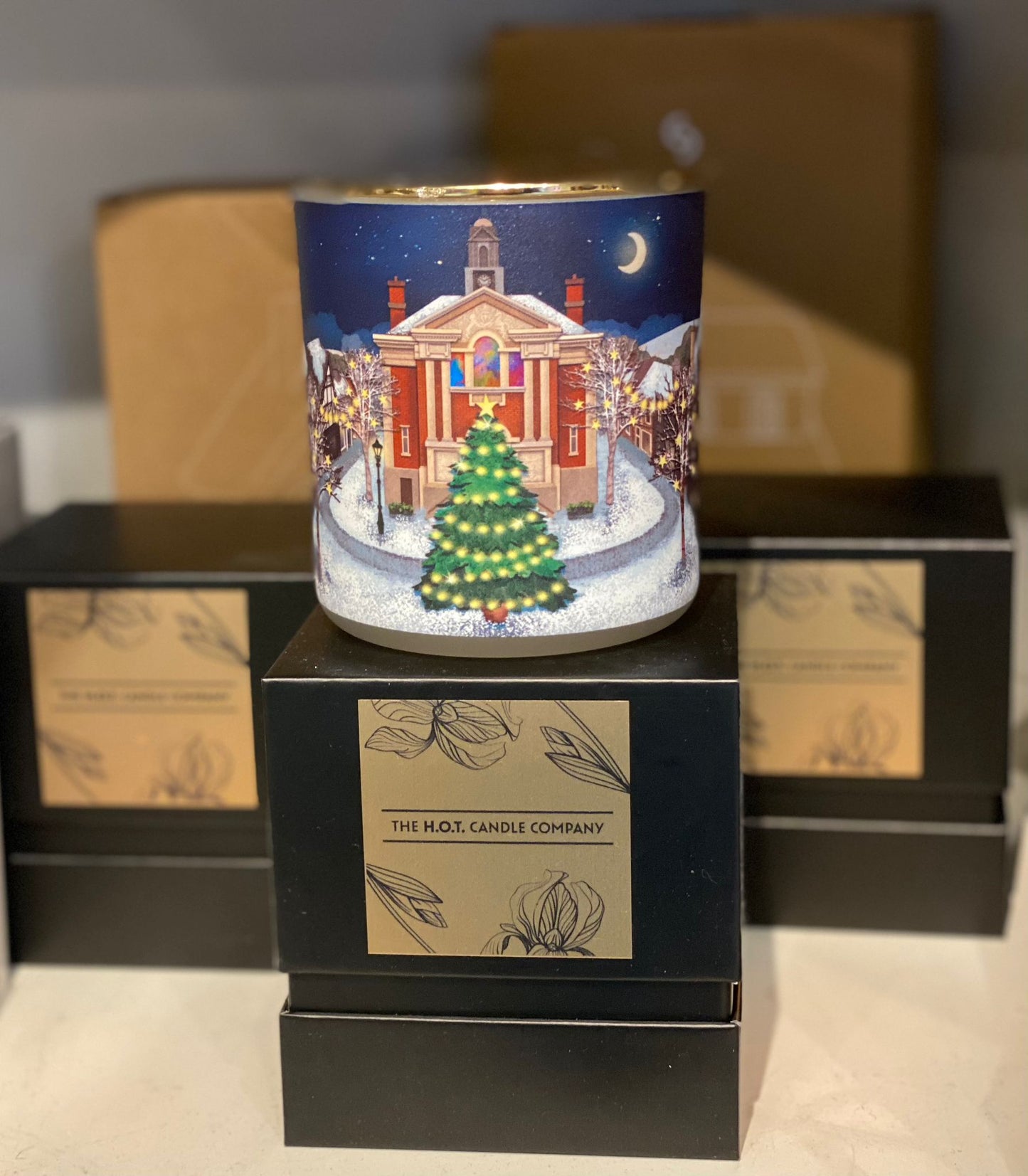 Henley Winter Candle Featuring Illustration by Local Henley-On-Thames Artis Emma Newton.
