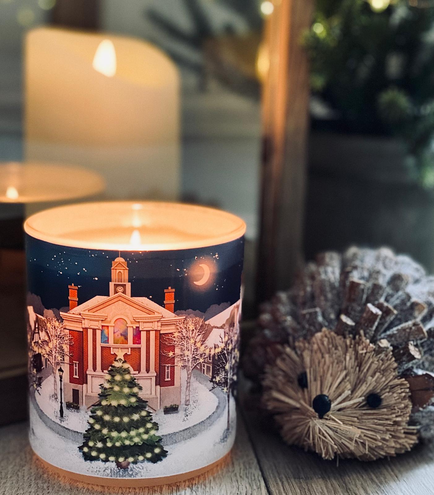 Henley Winter Candle Featuring Illustration by Local Henley-On-Thames Artis Emma Newton.